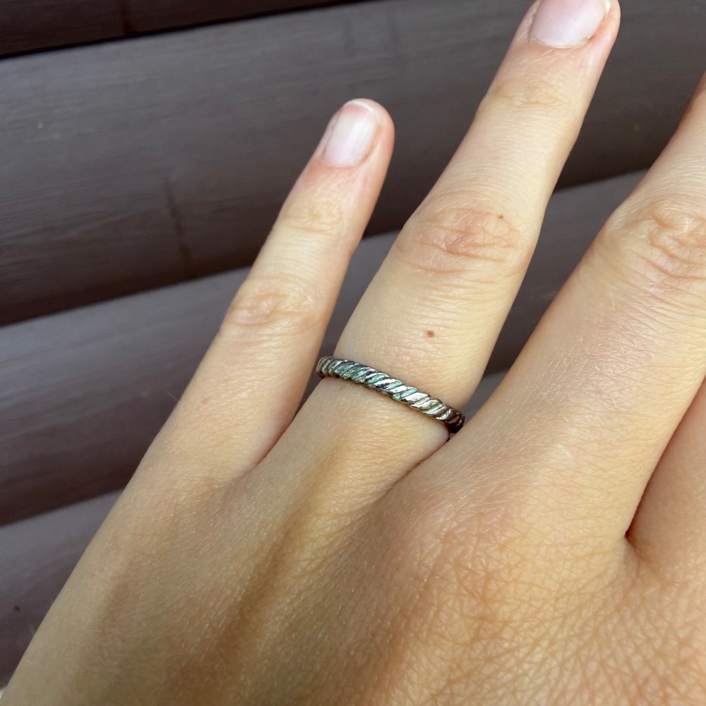 Twisted Rope Textured Band Ring Unisex Size 6.5 Silver Tone Stackable Boho